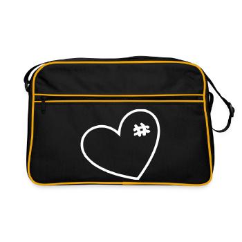 Coeur blanc avec points de suture - Sac Retro - noir/or - Devant
