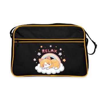 Chaton Relax Arc-en-Ciel sur Nuage - Sac Retro - noir/or - Devant