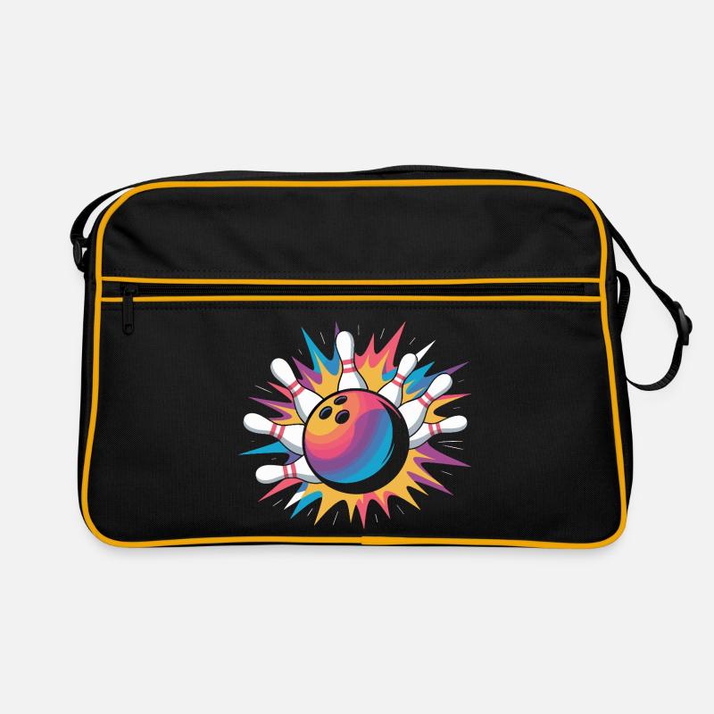 Frappe de boule de bowling avec explosion colorée et quilles Sac Retro