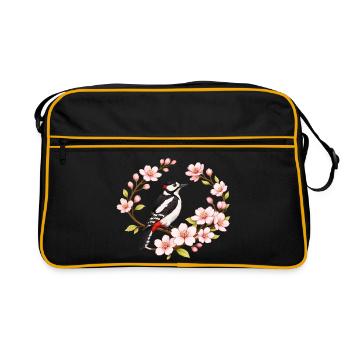 Grand pic tacheté avec motif printanier de cerisiers - Sac Retro - noir/or - Devant
