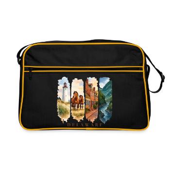 Voyage de vacances dans le Delaware – Motif côtier et phare - Sac Retro - noir/or - Devant