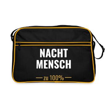 Nachtmensch – Zu 100%  - Retro Tasche - Schwarz/Gold - Vorne