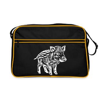 Wildschwein Frischlinge Geschenk  - Retro Tasche - Schwarz/Gold - Vorne