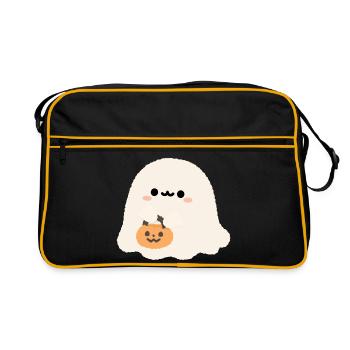 Süßer Geist mit Kürbis-Kumpel - Retro Tasche - Schwarz/Gold - Vorne
