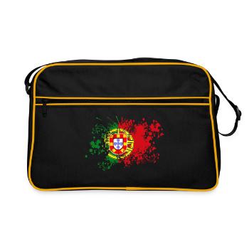 Portugal Flagge Farbfleck Klecks Spritzer Klecks - Retro Tasche - Schwarz/Gold - Vorne
