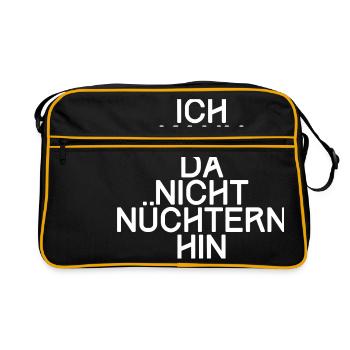 Ich kann da nicht nüchtern hin - TECHNO T-Shirt - Retro Tasche - Schwarz/Gold - Vorne