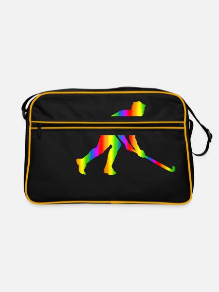 Bunter Unihockey Regenbogen - Retro Tasche - Schwarz/Gold - Vorne