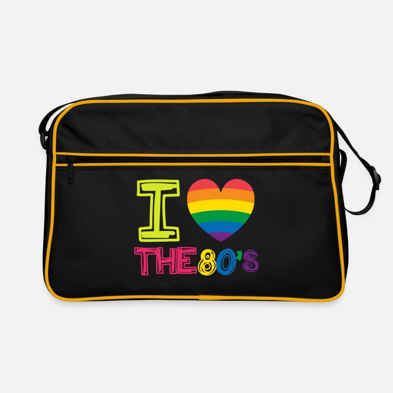 I love 80`s Retro Regenbogenherz Geschenk - Retro Tasche - Schwarz/Gold