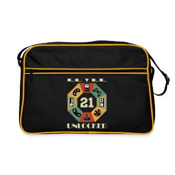 Level 21 Unlocked Geschenk - Retro Tasche - Schwarz/Gold - Vorne