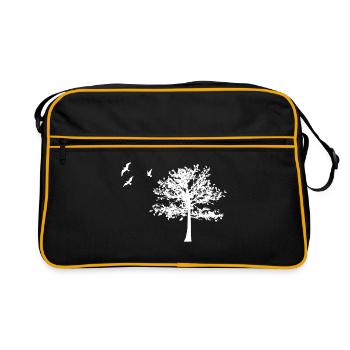 Natur Umweltfreundlich Baum Vogel Geschenk - Retro Tasche - Schwarz/Gold - Vorne