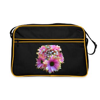 Fleur, Bouquet, fleur rose, fleurs de fleur, fleurs marénies florales - Sac Retro - noir/or - Devant