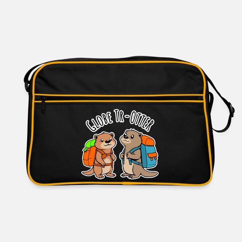 Zwei niedliche Backpacker Otter auf Weltreise Retro Tasche