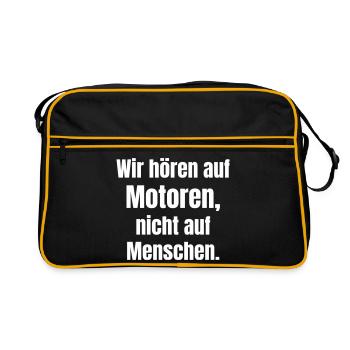 Motoren statt Menschen – Groß Typo - Retro Tasche - Schwarz/Gold - Vorne