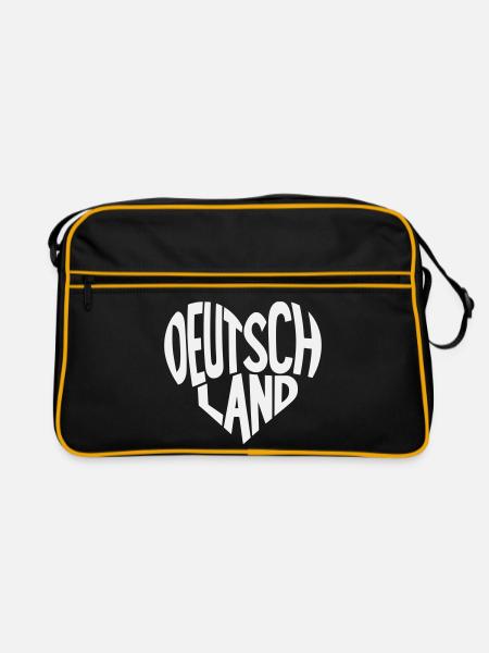 Herzschriftzug Deutschland - Retro Tasche - Schwarz/Gold