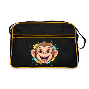 Fröhlicher Affe mit Farbspritzern - Retro Tasche - Schwarz/Gold - Vorne
