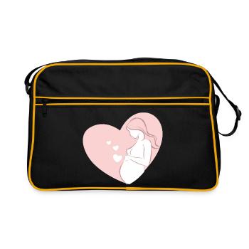 Femme enceinte en silhouette au cœur rose - Sac Retro - noir/or - Devant