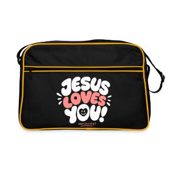 Jesus Loves You Seriously - Retro Tasche - Schwarz/Gold - Vorne