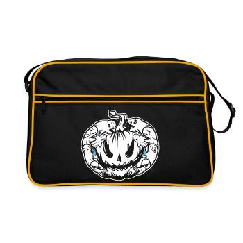 Funny Halloween Pumpkin with many ghosts - Retro Tasche - Schwarz/Gold - Vorne