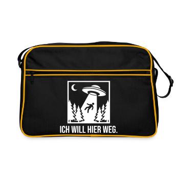 Ich will hier weg UFO - Retro Tasche - Schwarz/Gold - Vorne