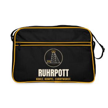 Ruhrpott Förderturm – Kohle Kumpel Currywurst - Retro Tasche - Schwarz/Gold - Vorne