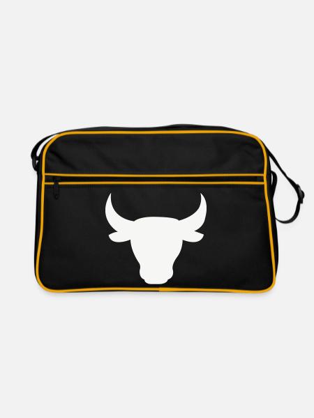 Stierkopf Silhouette - Retro Tasche - Schwarz/Gold