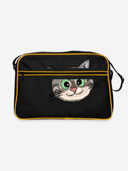 Kätzchen Lissy (smiling) - Retro Tasche - Schwarz/Gold - Vorne