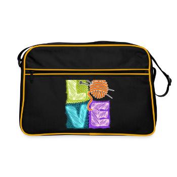 I love knitting and crocheting and wool - Retro Bag - black/gold - Front