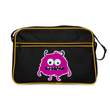 Purple Furry Monster | Cute Silly Creature  - Retro Bag - black/gold - Front