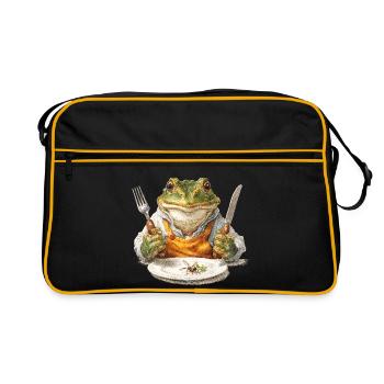 Frog chef with fork and knife - Retro Bag - black/gold - Front