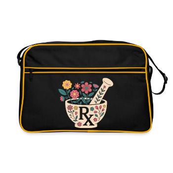 Motif d’herbes en mortier fleuri - Sac Retro - noir/or - Devant