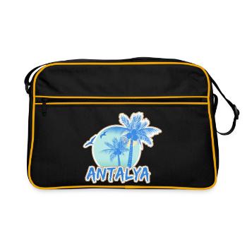 Antalya Palmen Strand Sonnenuntergang - Retro Tasche - Schwarz/Gold - Vorne
