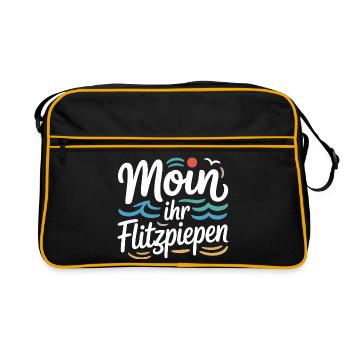 Moin Ihr Flitzpiepen Norddeutsch Hamburg Büro Moin - Retro Tasche - Schwarz/Gold - Vorne