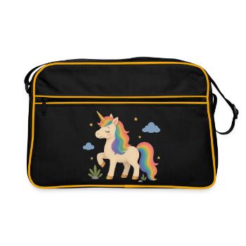 Zauberhaftes Einhorn mit Regenbogenmähne - Retro Tasche - Schwarz/Gold - Vorne