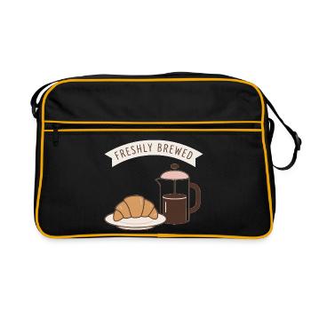 Frühstücksduft Kaffee Croissant - Retro Tasche - Schwarz/Gold - Vorne