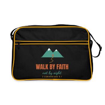 Walk By Faith Not By Sight – 2 Corinthians 5:7 - Retro Tasche - Schwarz/Gold - Vorne