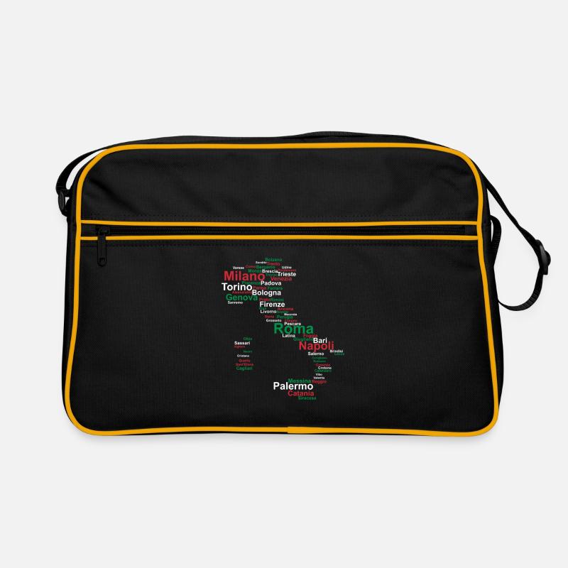 Italien Flagge Umriss Städte Urlaub Reise Rom - Retro Tasche - Schwarz/Gold