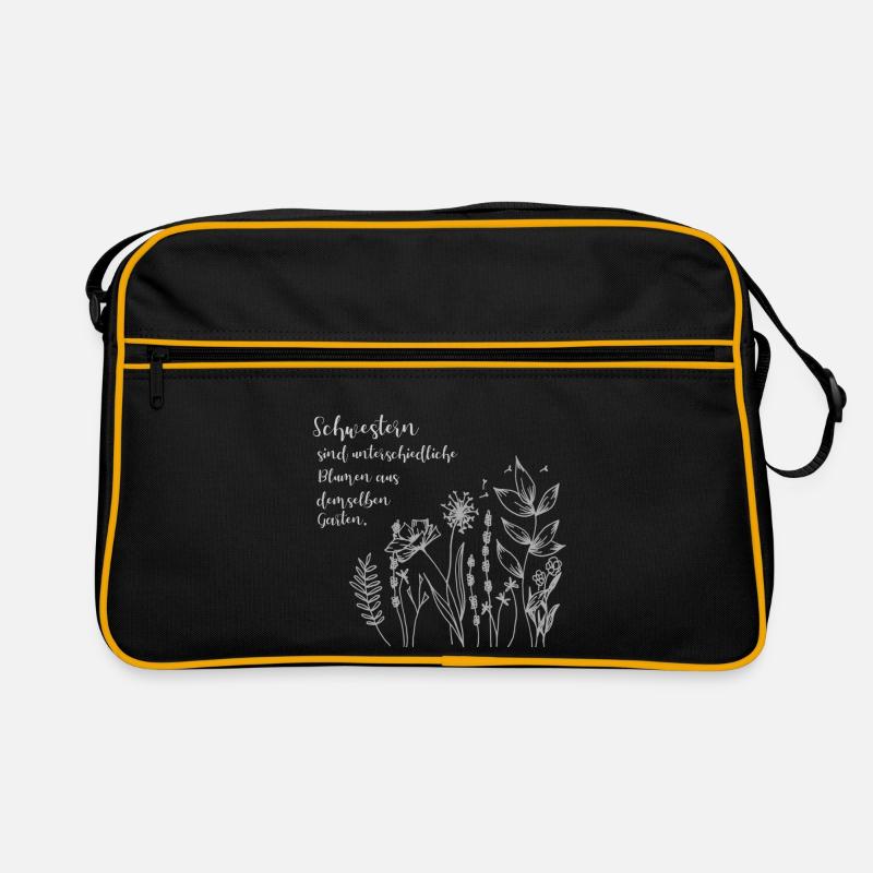 Schwestern-Spruch mit Wildblumen - Retro Tasche - Schwarz/Gold