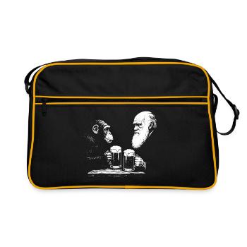 Chimp and Darwin drinking beer - Retro Bag - black/gold - Front