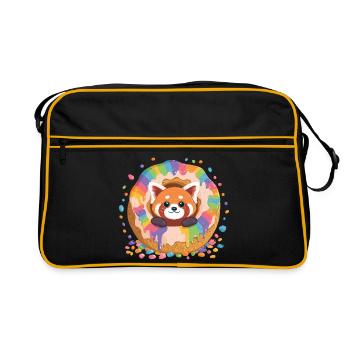 Donut Panda Regenbogen - Retro Tasche - Schwarz/Gold - Vorne