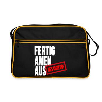 Großbuchstaben Stempelbanner - Fertig Amen Aus - Retro Tasche - Schwarz/Gold - Vorne