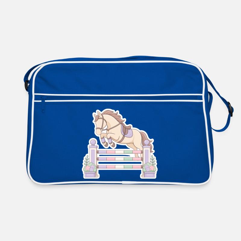 Pastellpferd beim Hindernis-Sprung Retro Tasche