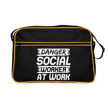 Social Worker Quote Danger Social Worker At Work - Retro Tasche - Schwarz/Gold - Vorne