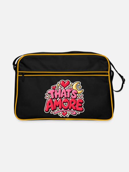 Das ist Amore Herz & Mond Themen-T-Shirt - Retro Tasche - Schwarz/Gold