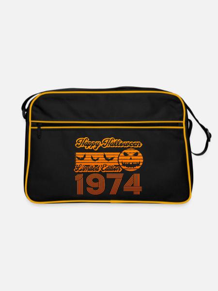 Kürbis Halloween Geburtstag Baujahr 1974 Vintage - Retro Tasche - Schwarz/Gold - Vorne