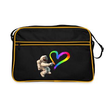 Un astronaute pulvérise des graffitis sur le cœur LGBTQ - Sac Retro - noir/or - Devant