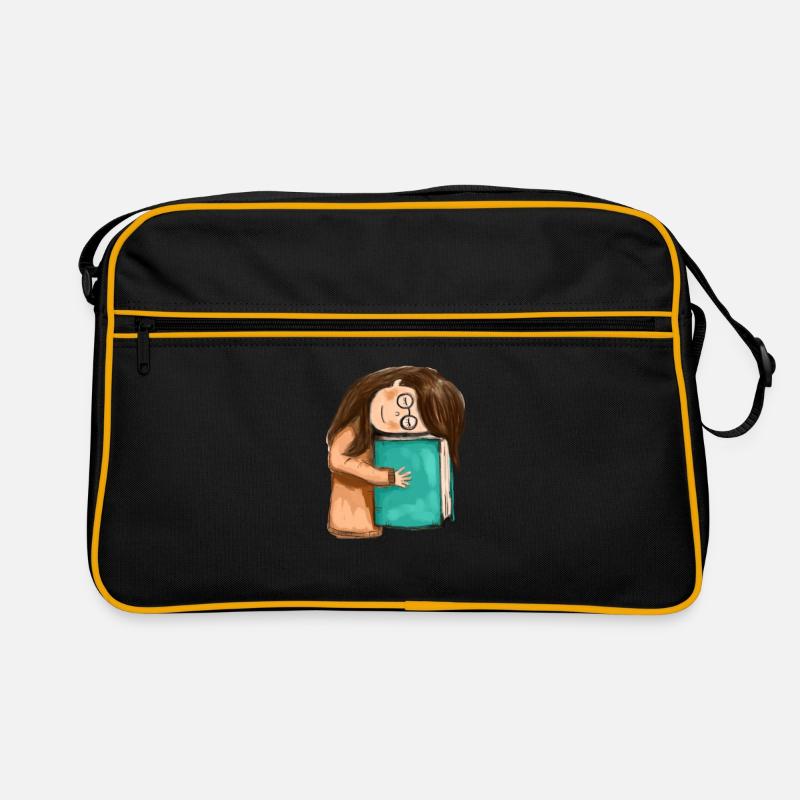 Buch, Bücher, kleines Mädchen mit einem Buch - Retro Tasche - Schwarz/Gold