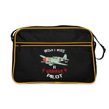 Wish I was a Warhawk Aircraft Airplane Pilot - Retro Tasche - Schwarz/Gold - Vorne