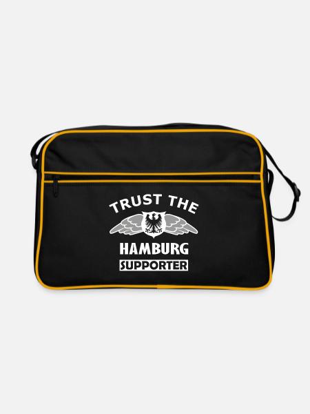 Vertraue dem Hamburger - Retro Tasche - Schwarz/Gold - Vorne