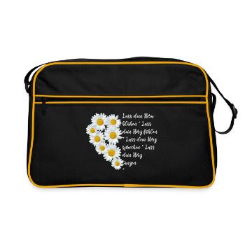 Lass dein Herz blühen, Margeriten - Retro Tasche - Schwarz/Gold - Vorne
