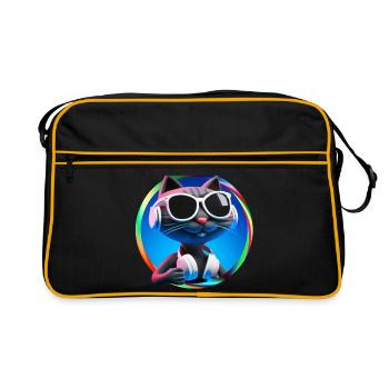 Katze Brille Turntable DJ Disco Club Kopfhörer - Retro Tasche - Schwarz/Gold - Vorne